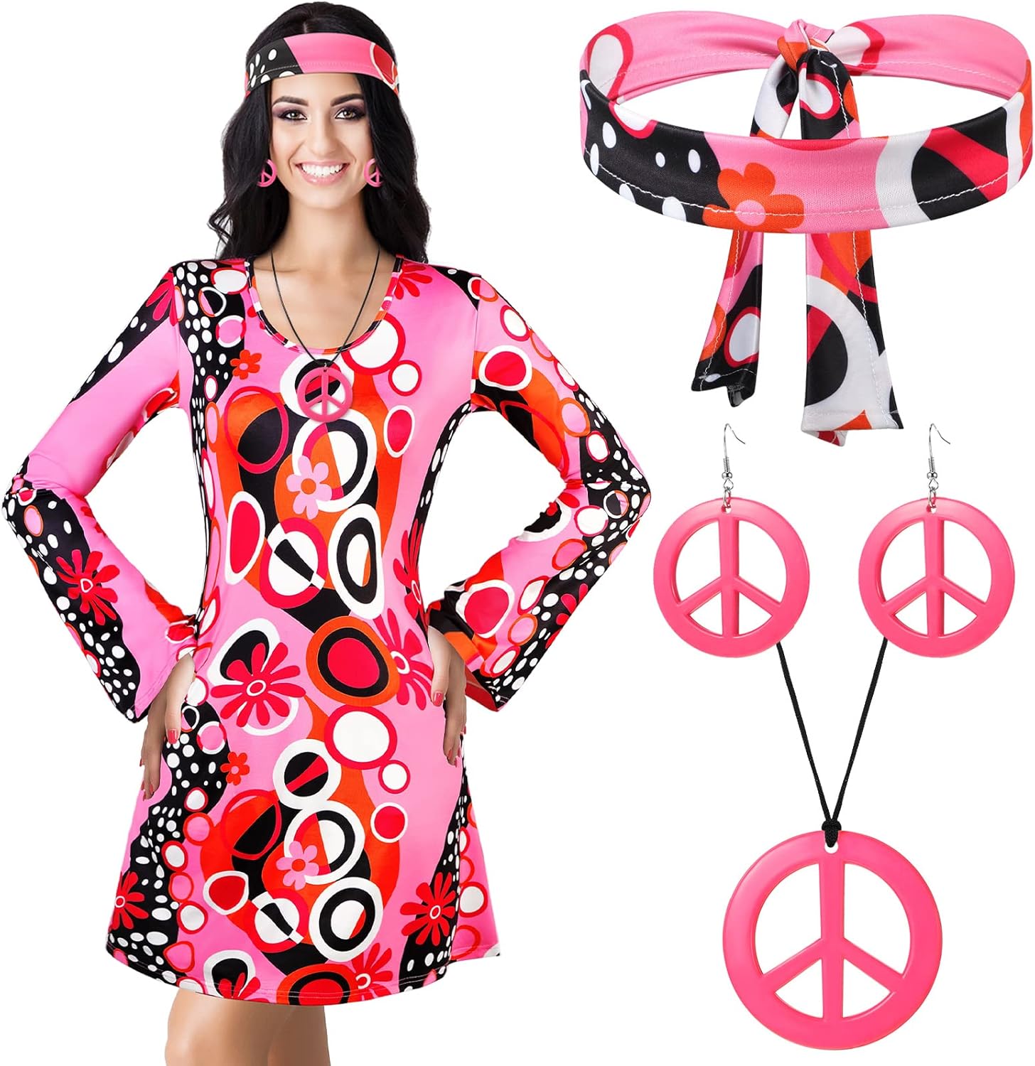 Haysandy 70s 60s Hippie Costume Set Women Disco Outfit Accessories for Halloween Carnival Earrings Necklace Headband - Image 7