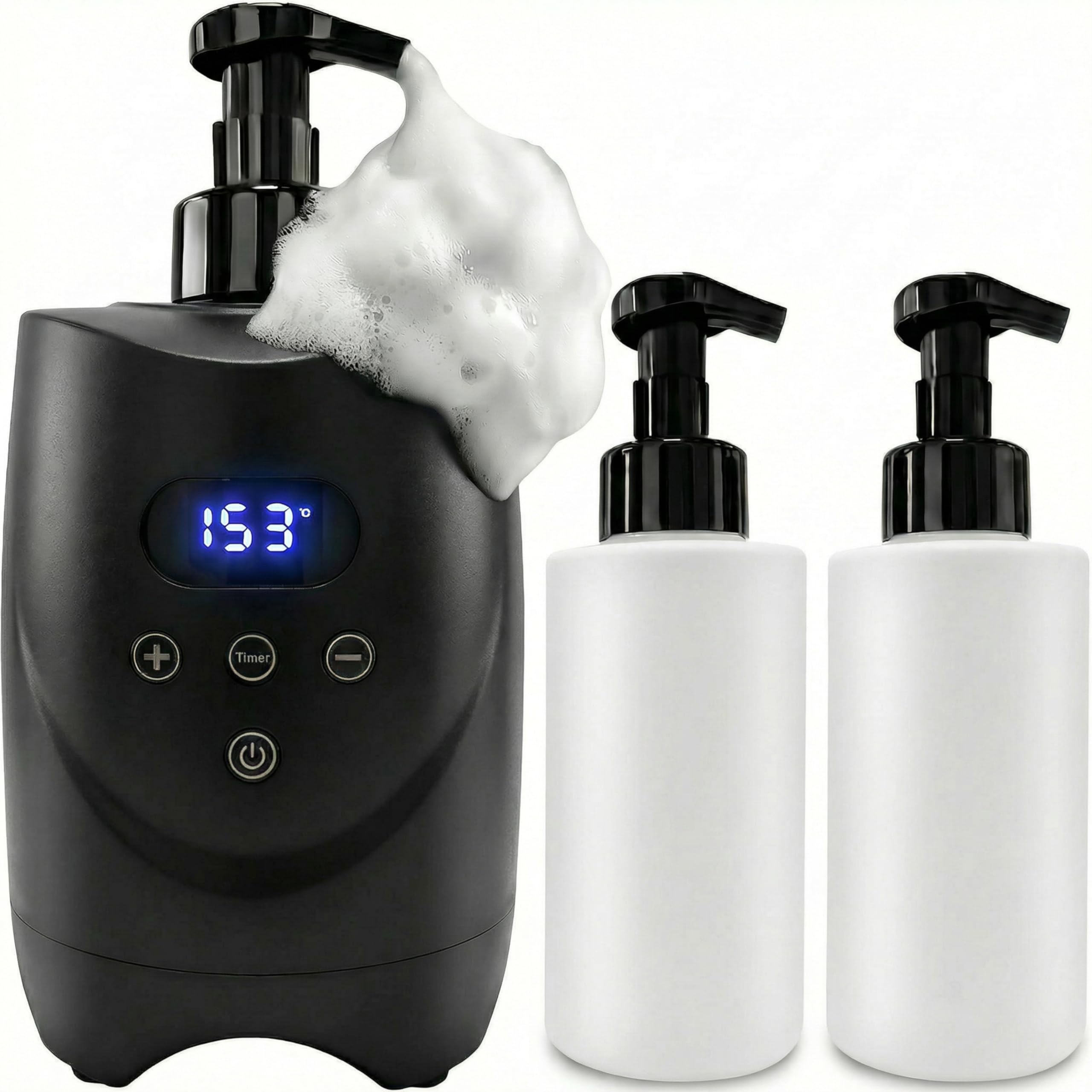 professional hot lather machine for shaving, smart shaving cream warmer with 2×500ml refillable foam bottles, large capacity hot foam dispenser with led display for home, salon & barber shop (black)