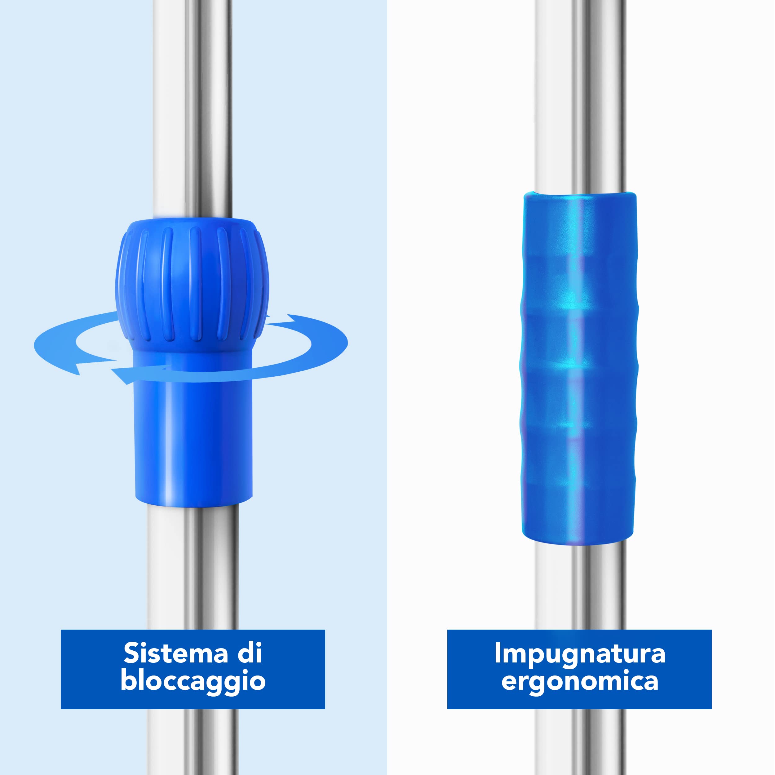 AIESI® Asta per flebo in ACCIAIO INOX con 4 ganci in plastica e ruote piroettanti con freno, Incluso 2 supporti reggiflacone da 100 ml, Garanzia Italia 24 mesi