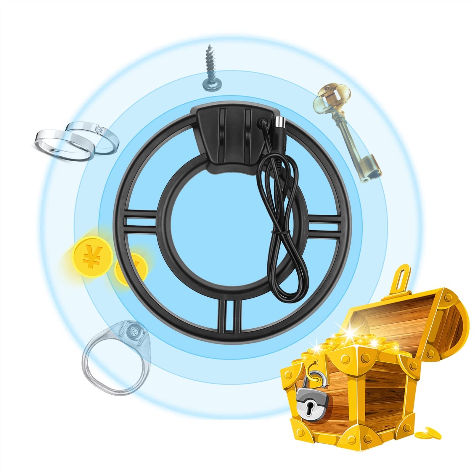 Détecteurs de Métaux, 9,7 Pouces Recherche Bobine étanche Rond Submersible de Bobine Gold Nugget Compatible avec Détecteur métal