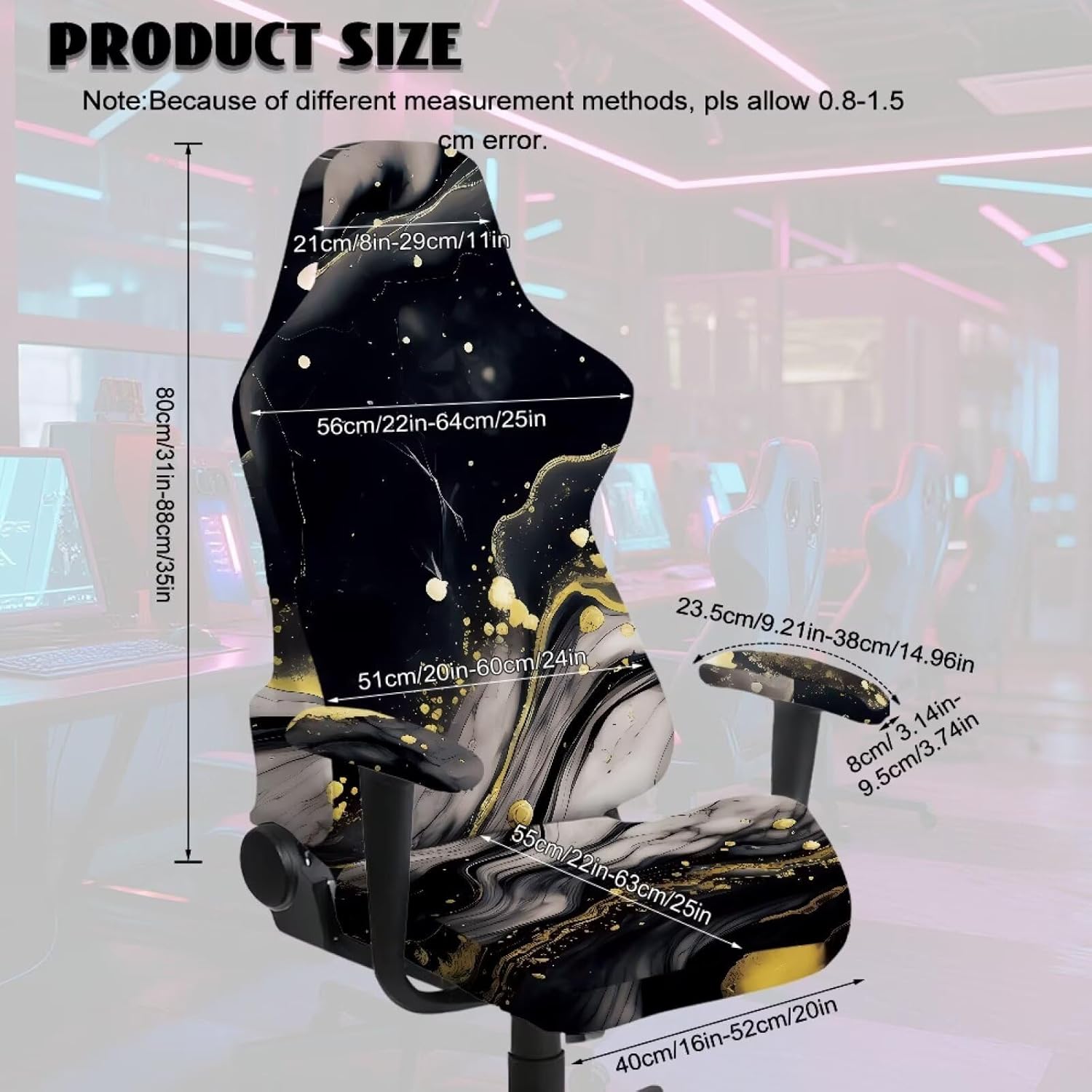 Merkmak Black Marble Computer Chair Cover Set of 4 Office Chair Slipcovers with Armrest Covers Stretchable Gaming Chairs Seat Slipcovers for Home, Office Furniture Protectors