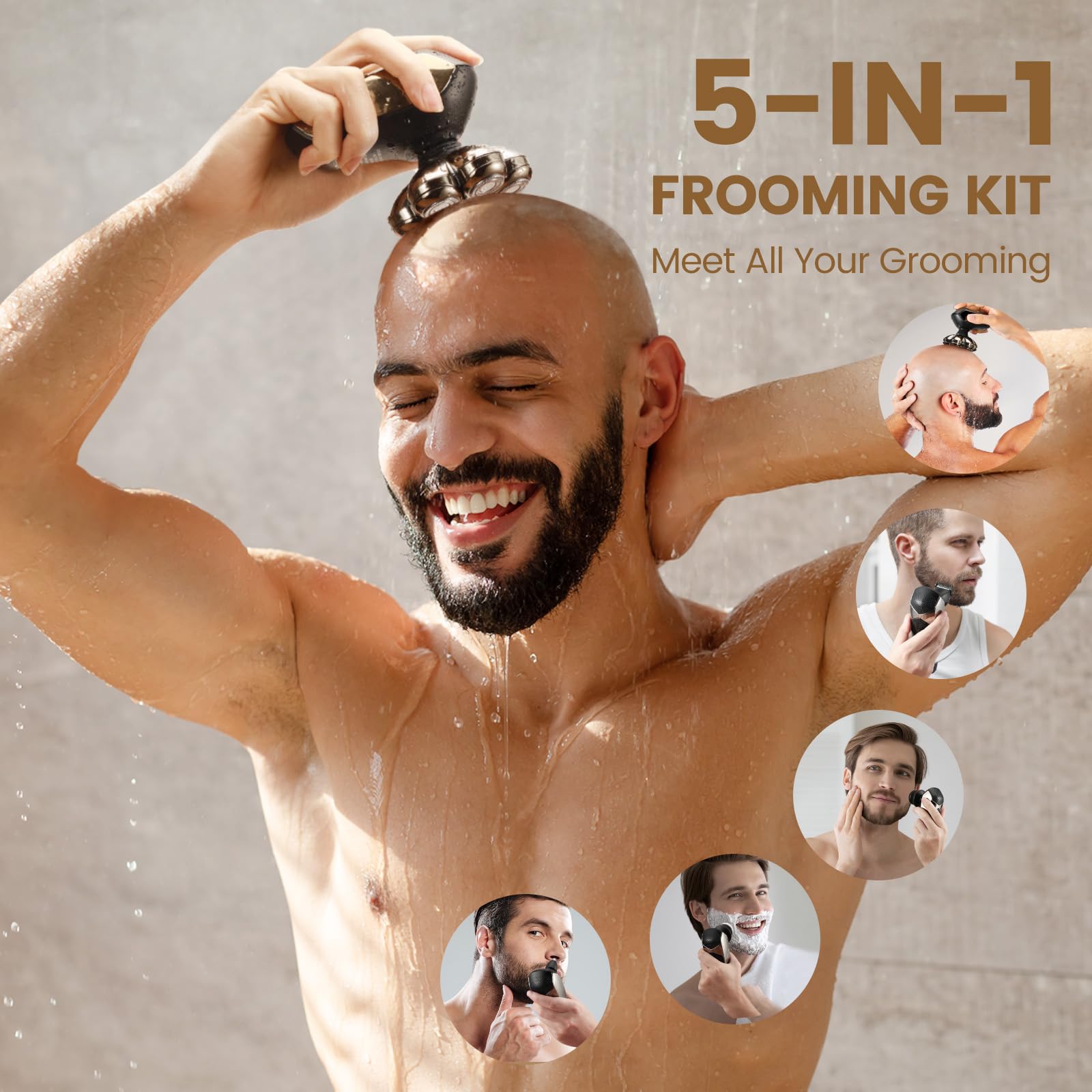 Afeitadoras eléctricas de cabeza para hombres: maquinilla de afeitar eléctrica impermeable IPX7 para hombres calvos - Afeitadora giratoria 7D con pantalla LED - Juego de aseo recargable