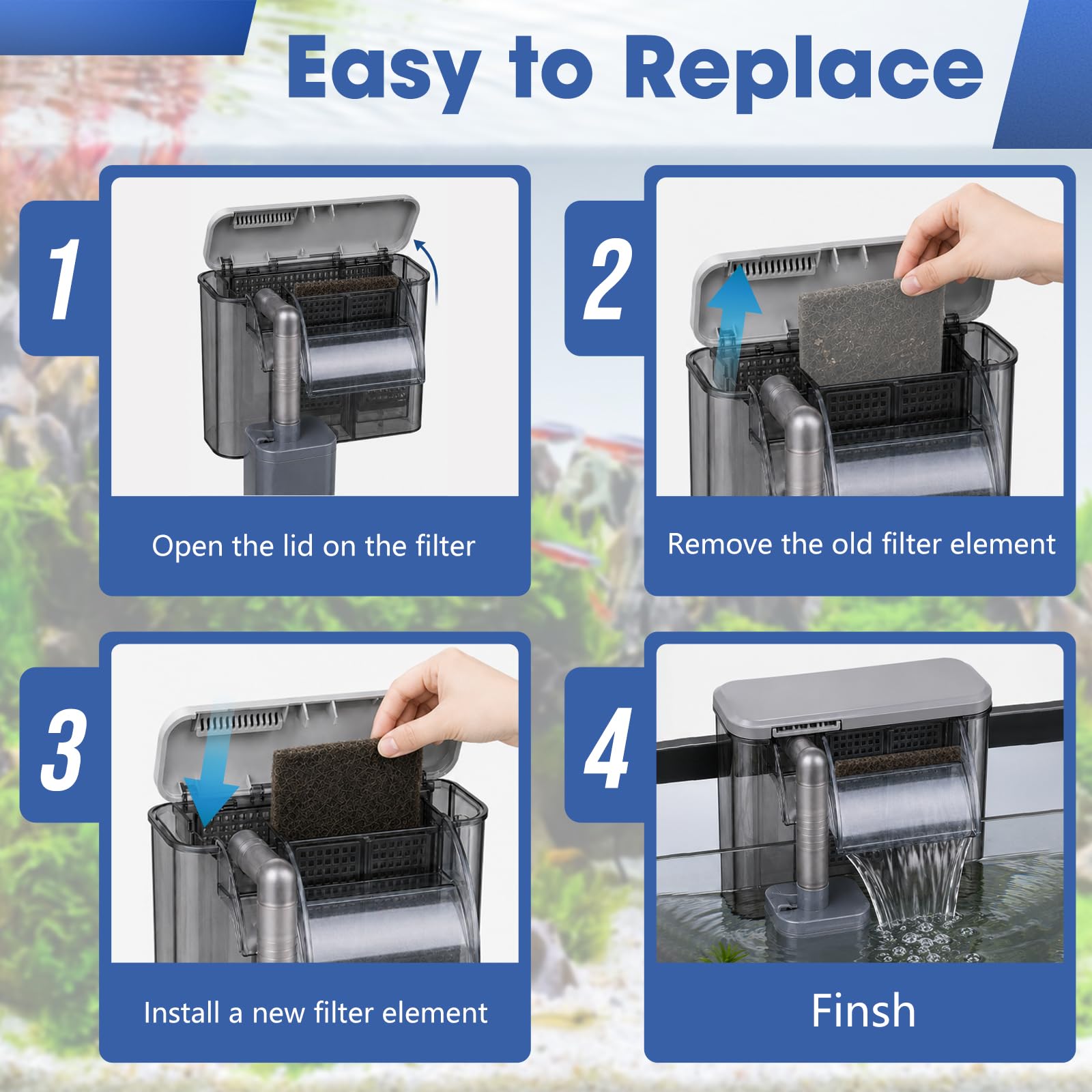 ENLOY EcoRenew - Cartuchos de filtro grandes de repuesto para filtro de alimentación Aqueon SmartClean de 50-90 galones, filtro de tanque de peces con carbón activado, se adapta a acuarios de agua