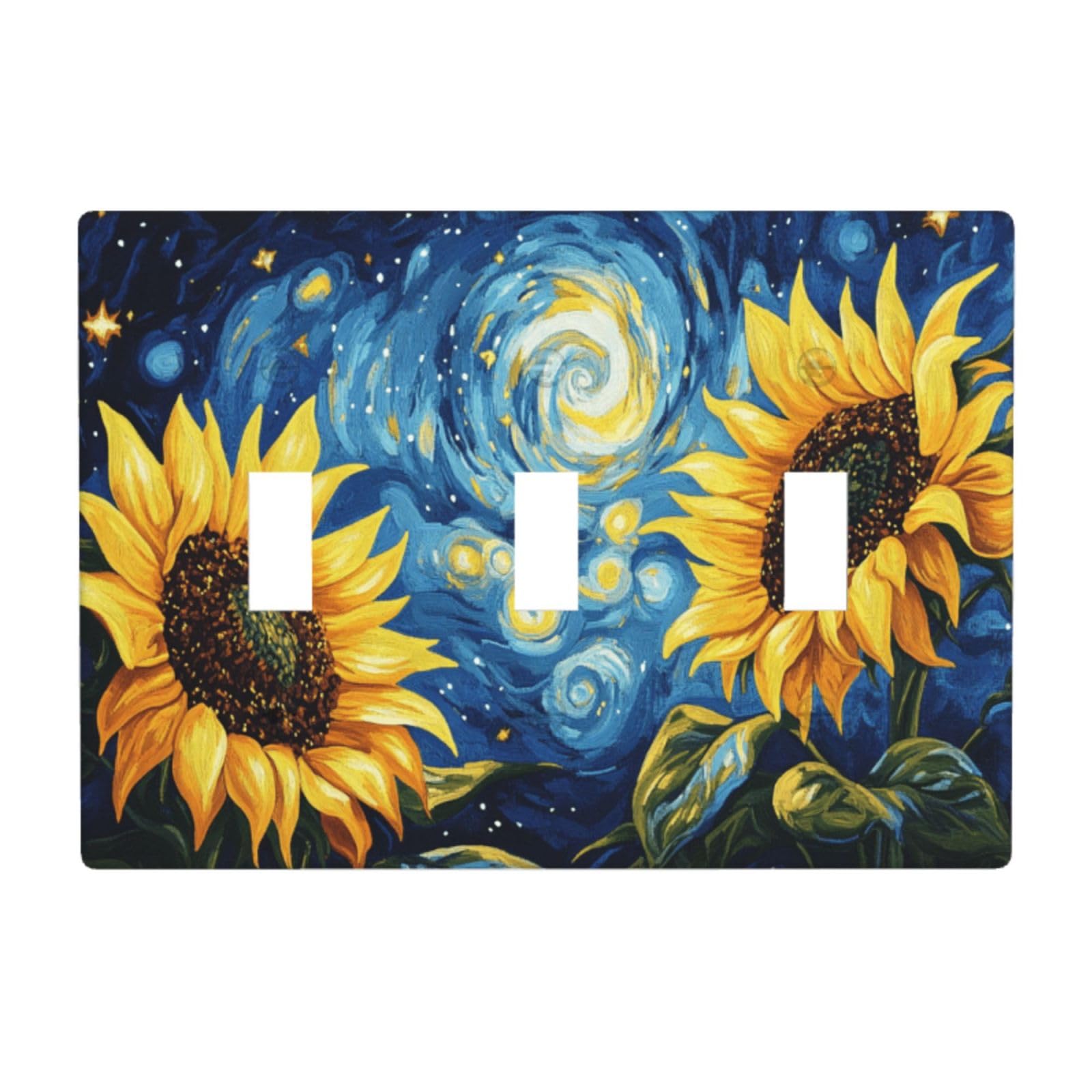 Large Sunflowers Night Sky Light Switch Covers 3 Gang Triple Toggle Wall Plate Switchplate Electrical Faceplate for Bathroom Kitchen Bedroom Decor