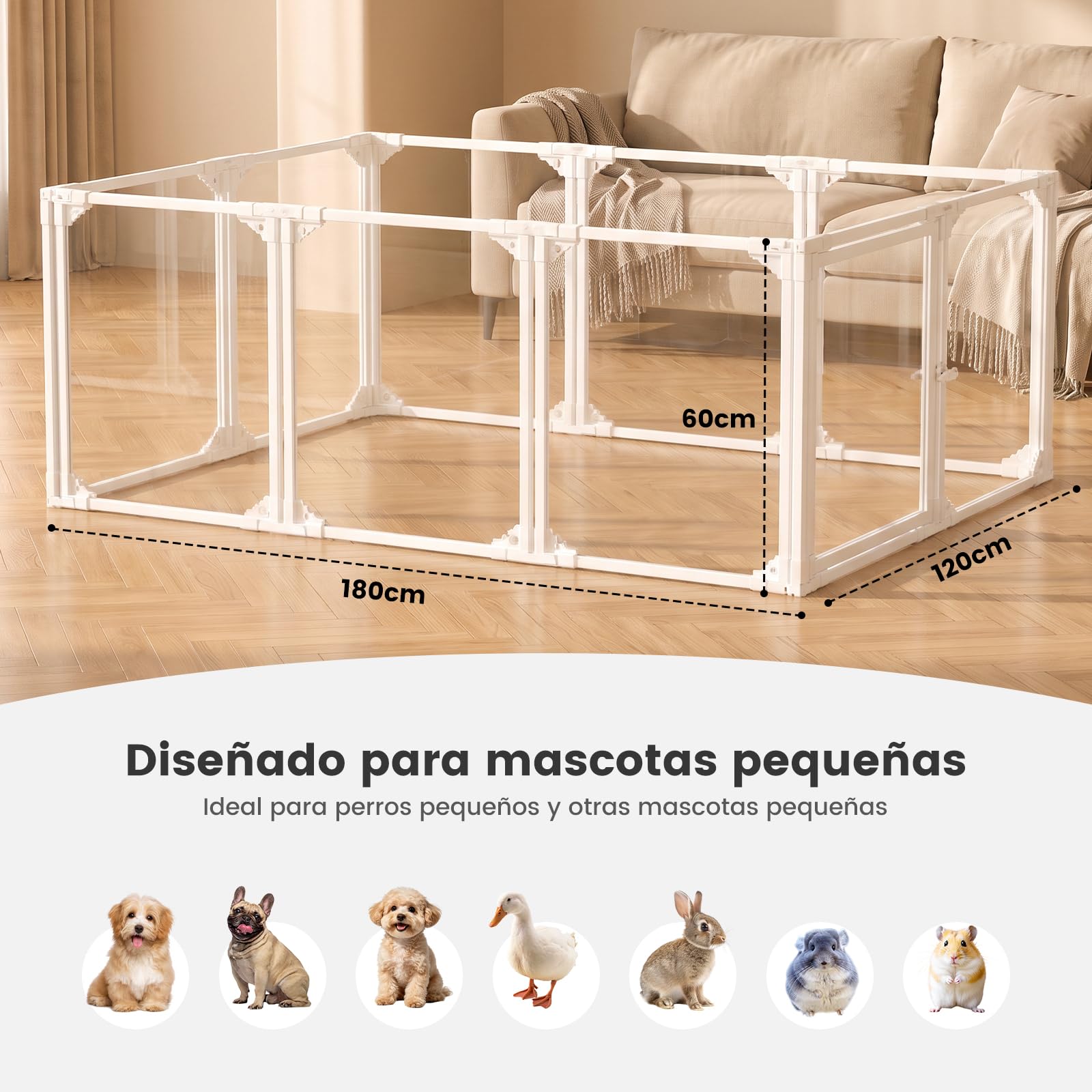 Gardner Pet Parque para Perros Marco Metal Acrílico Transparente-10 Piezas
