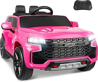 ENYOPRO Ride On Car for Kids, Licensed Chevrolet Tahoe SUV 12V7AH Battery Powered Ride On Toy Car, Kids Boys Girls Electric Car with Remote Control, LED Lights, Bluetooth Music, Horn, 3 Speeds (Pink)