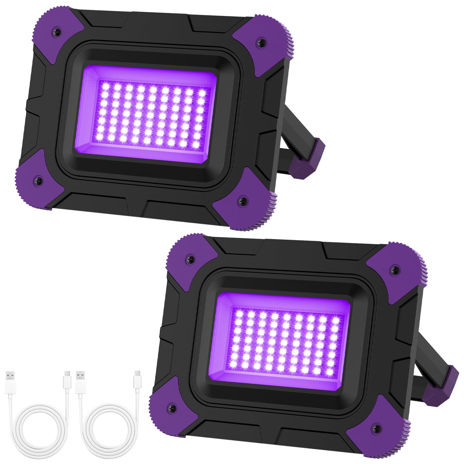 T-SUNUS 2er UV Rechargeable LED Projector IP66 Waterproof Black Light 2 Brightness Modes for Bar Halloween Poster