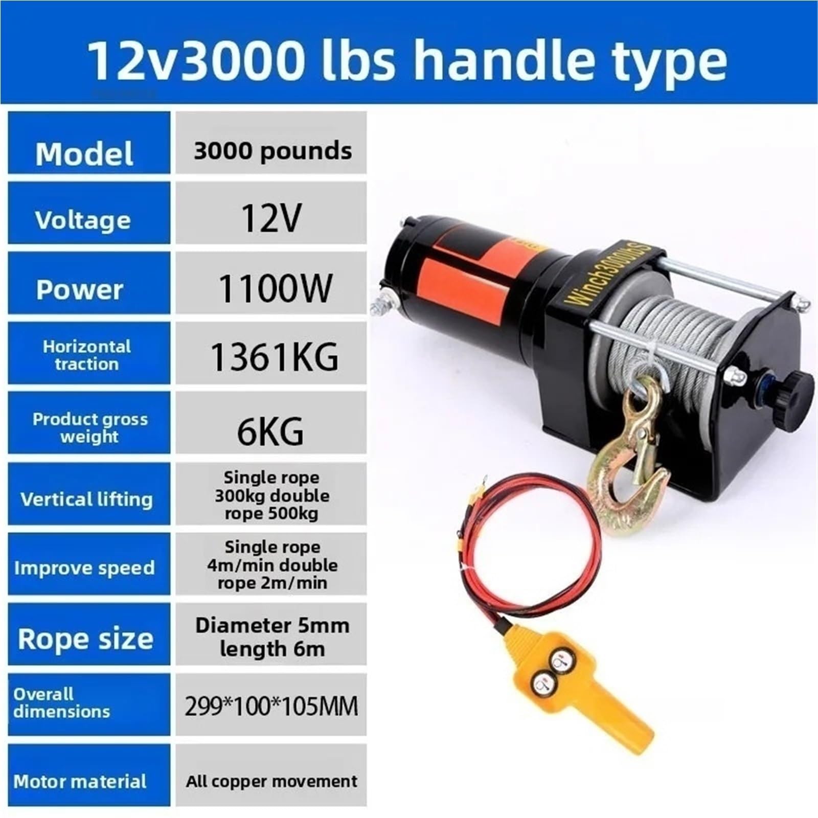 Elektrische Hebezeuge Seilhebezug 12V 24V Kleinkran Fahrzeugmontierte elektrische Hebemaschine 3 Tonnen