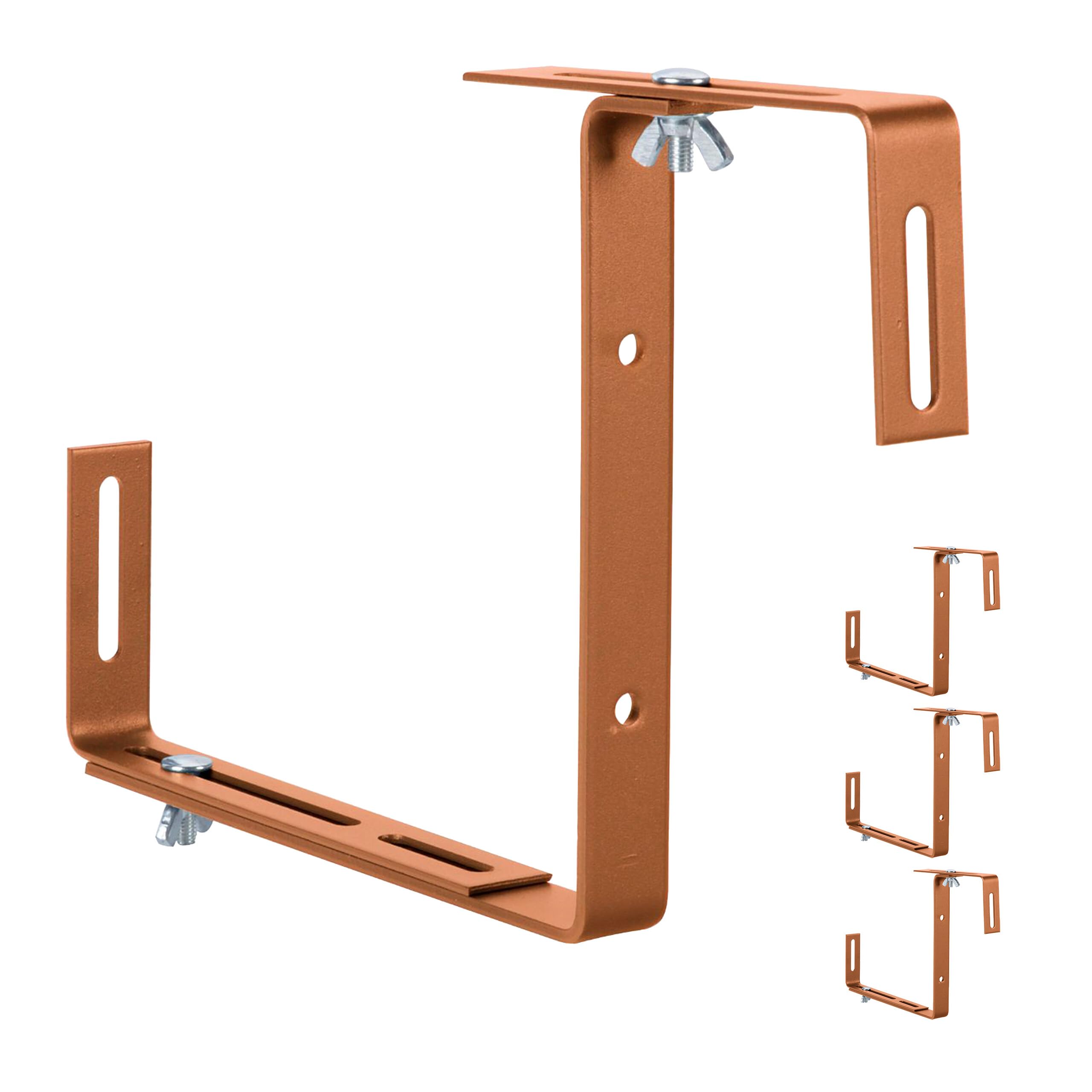 Relaxdays Supports pour jardinières réglables sans perçage métal pour balustrades, Marron Clair 17x2x34 cm