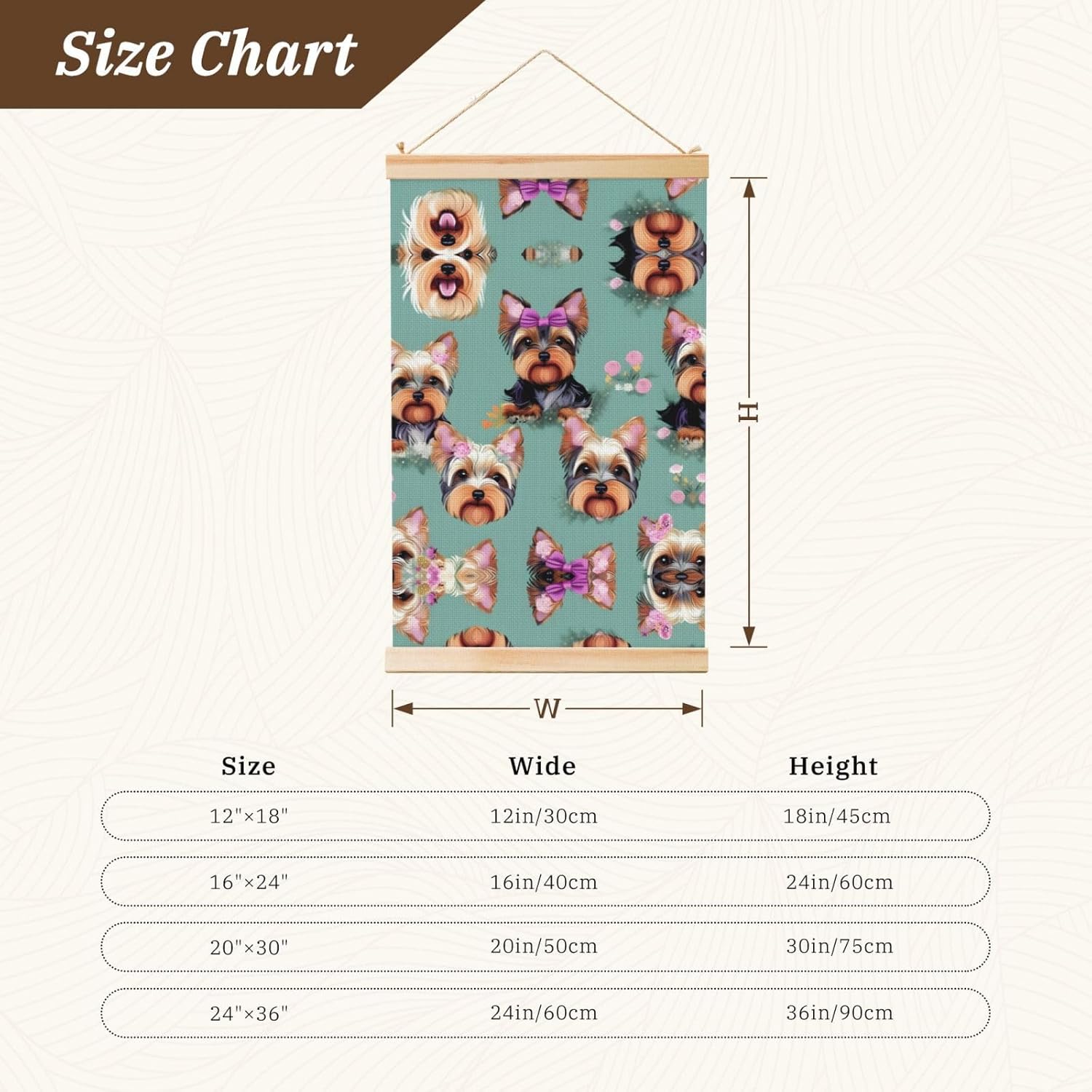 Yorkie Floral Print Poster Hanger,Hanging Poster, Poster Frame,Wood Poster Hanger, For Wall Hanging