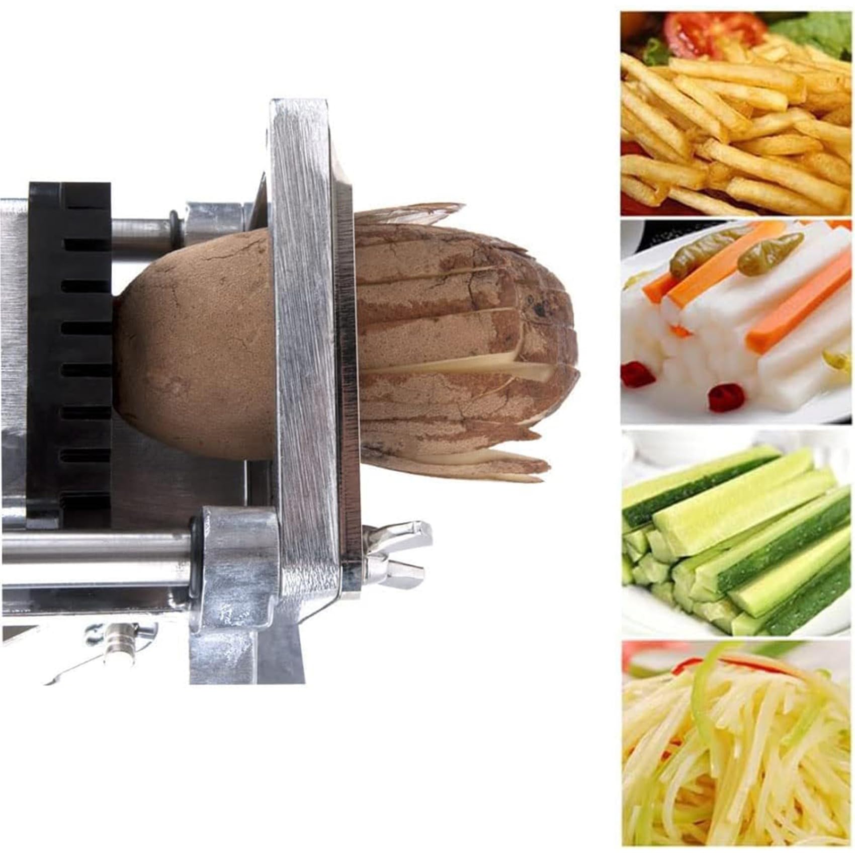 Cortador de patatas comercial, cortador de patatas fritas de acero inoxidable con 4 cuchillas, picadora de verduras para patatas fritas, cebollas y catering