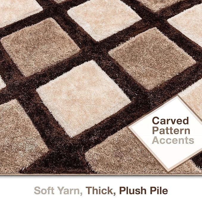 Image of Carpet for Living Room 5X7 FEET Modern Soft Shaggy Carpet Thick, Fluffy & 2 inch Pile Shag Rug for Your Kids Room, Bedroom & Livingroom (Brown Black)