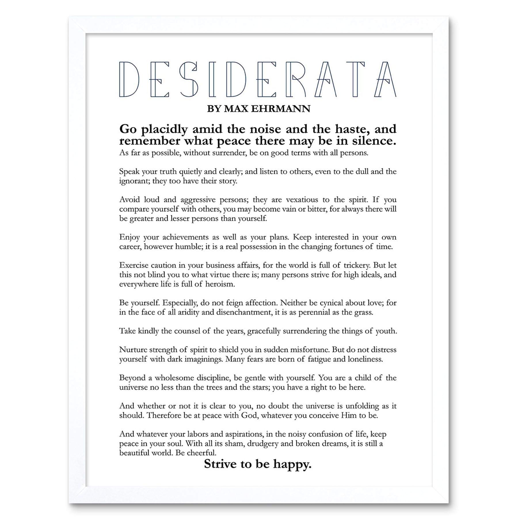 Wee Blue Coo Quote Typograph Phrase Poetic Prose Ehrmann Desiderata Art Print Framed Poster Wall Decor 12X16 Inch
