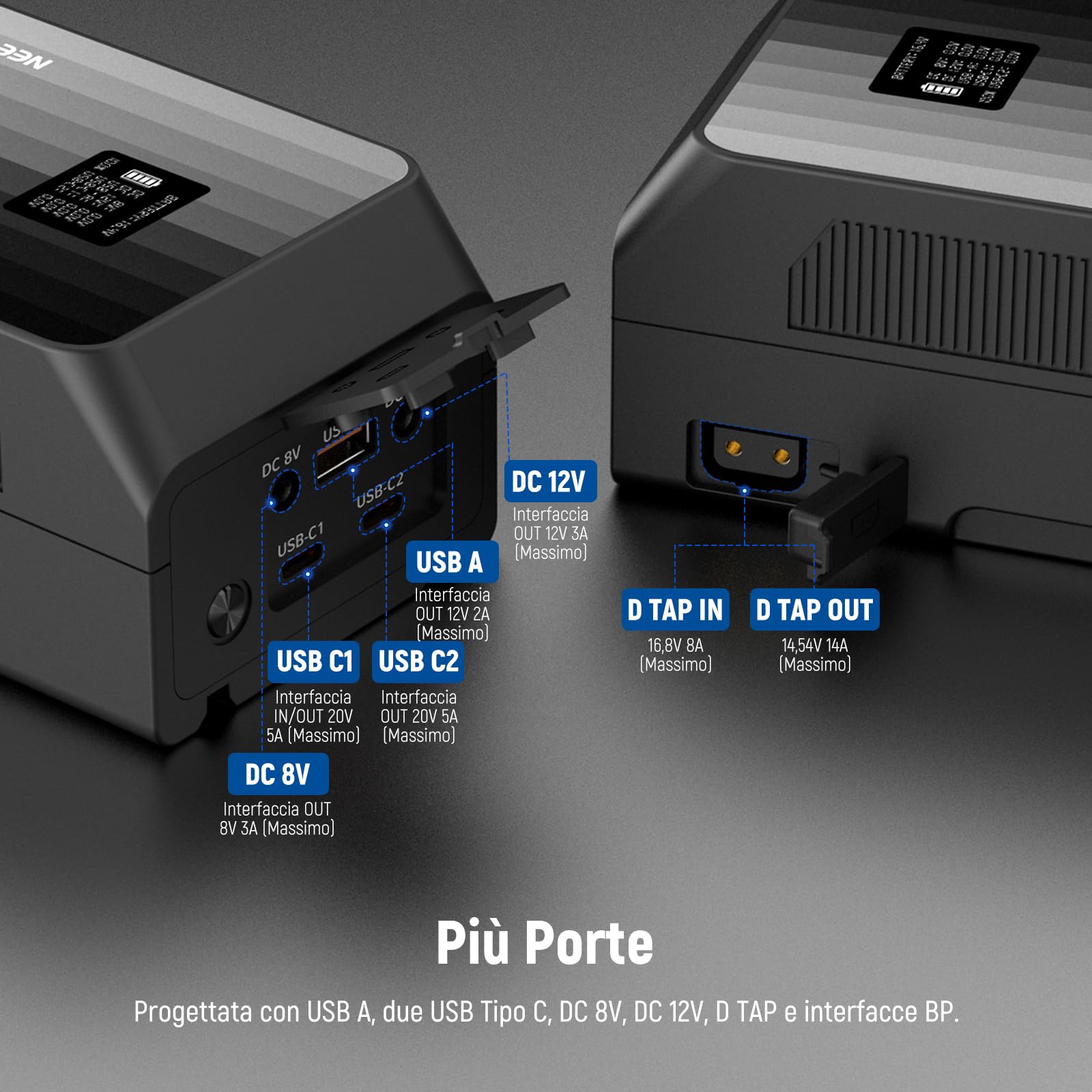 NEEWER Mini Batteria V Mount PS099EP Ricarica PD 100W, 6800mAh 99Wh 14.5V, 2 USB C/D Tap/BP/USB A/2 Porte DC/Schermo OLED, Batteria V Lock per Fotocamera/Camcorder Compatibile con SmallRig BMPCC 4k 6k