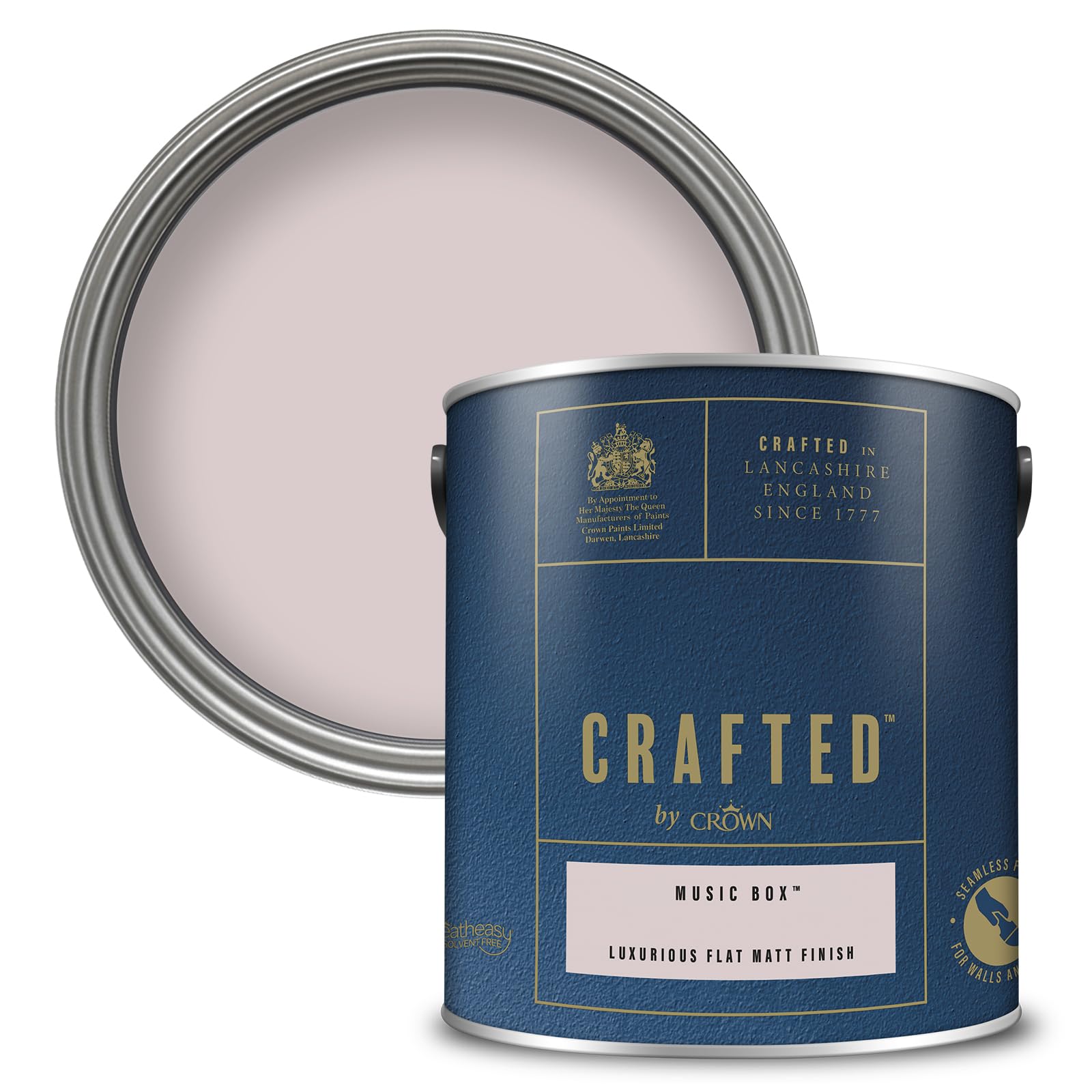Crown Paint CRAFTED Music Box Velvety Flat Matt Emulsion Paint - Soft Dusky Pink Finish - Use on Walls, Ceilings and Wood - Luxurious, Thick and Creamy, Low Odour - 2.5L