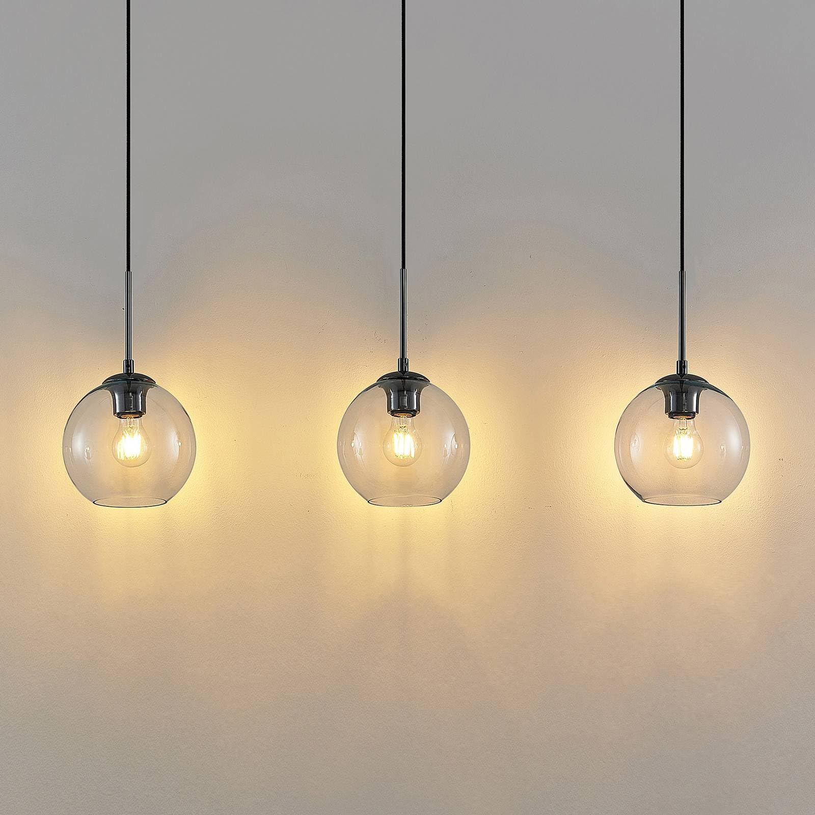 Lindby Lampadario a Sospensione 3 Sfere in Vetro 110 cm, Lampada Pendente Antracite Industrial Vintage 3x E27 Cucina Sala da Pranzo Soggiorno