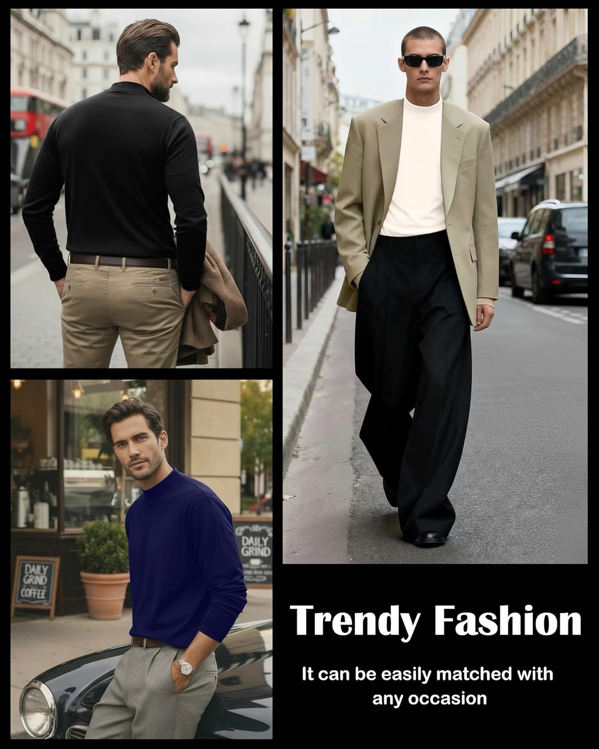 6 Packs Mens Big and Tall Shirts Long Sleeve Mock Turtleneck Tops Pullover Lightweight Basic Tees - Image 6