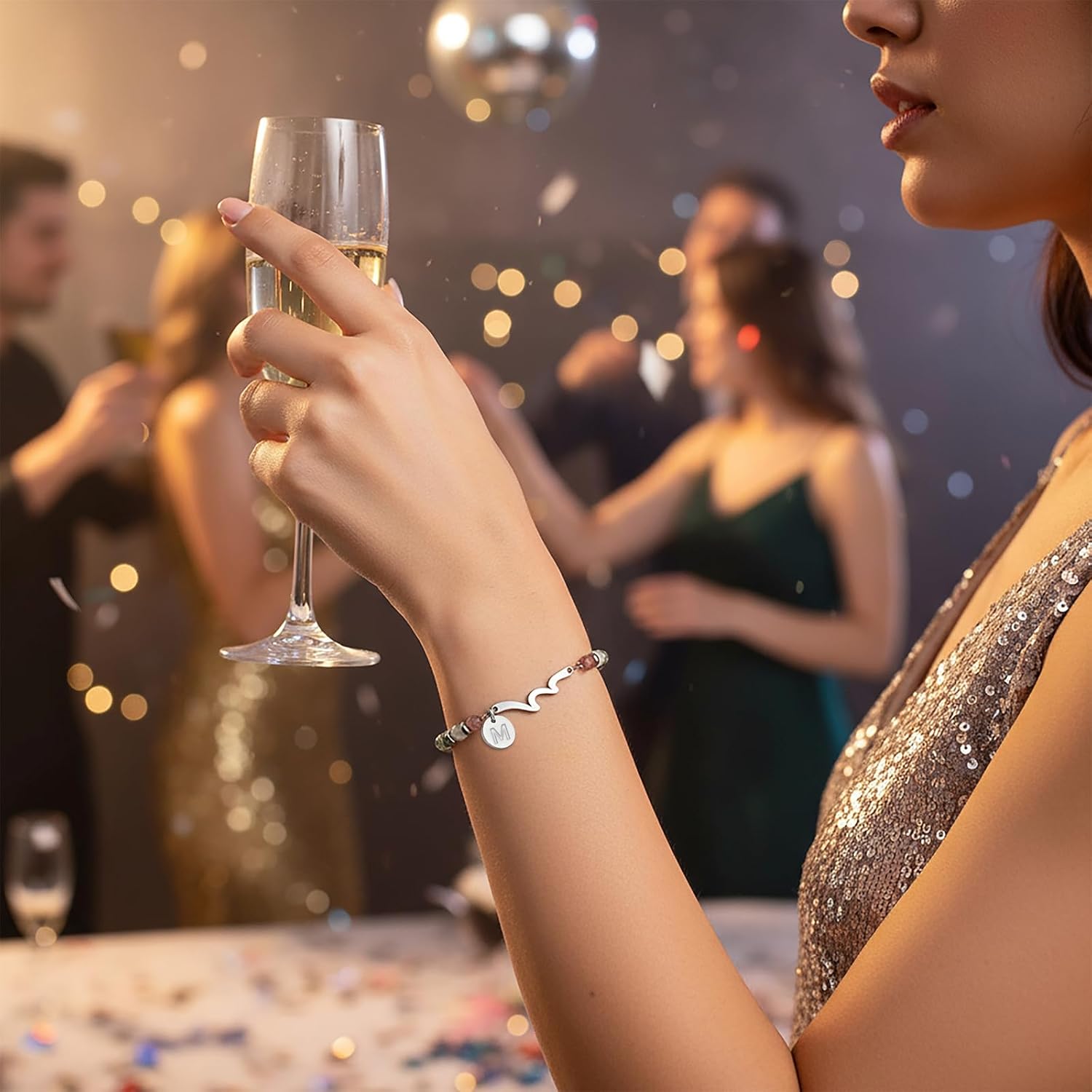 Wave Bracelet With Initial for Women, Friendship Bracelets, Friend Gifts, Sister Gift,Best Friend Birthday Gifts for Woman, Bestie Bracelets, Christmas Stocking Stuffers for Women - Image 2