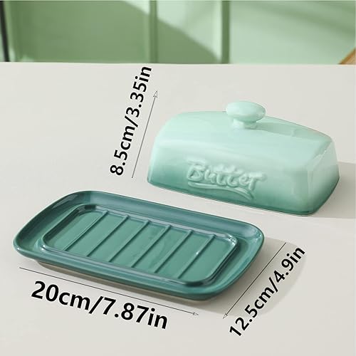 Miniatura 2 de Candiicap - Mantequillera grande de porcelana con tapa, plato de mantequilla clásico que cambia de color para encimera, soporte grande para