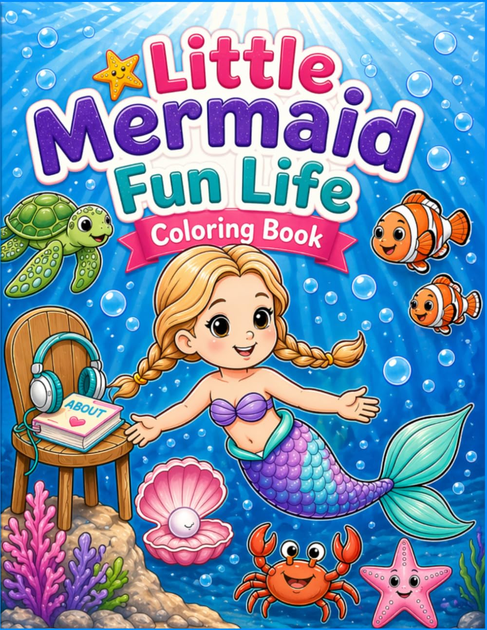 Little Mermaid Fun Life Coloring Book: A Cute Underwater Adventure with Happy Mermaids, Sea Animals & Ocean Friends Creative Fun
