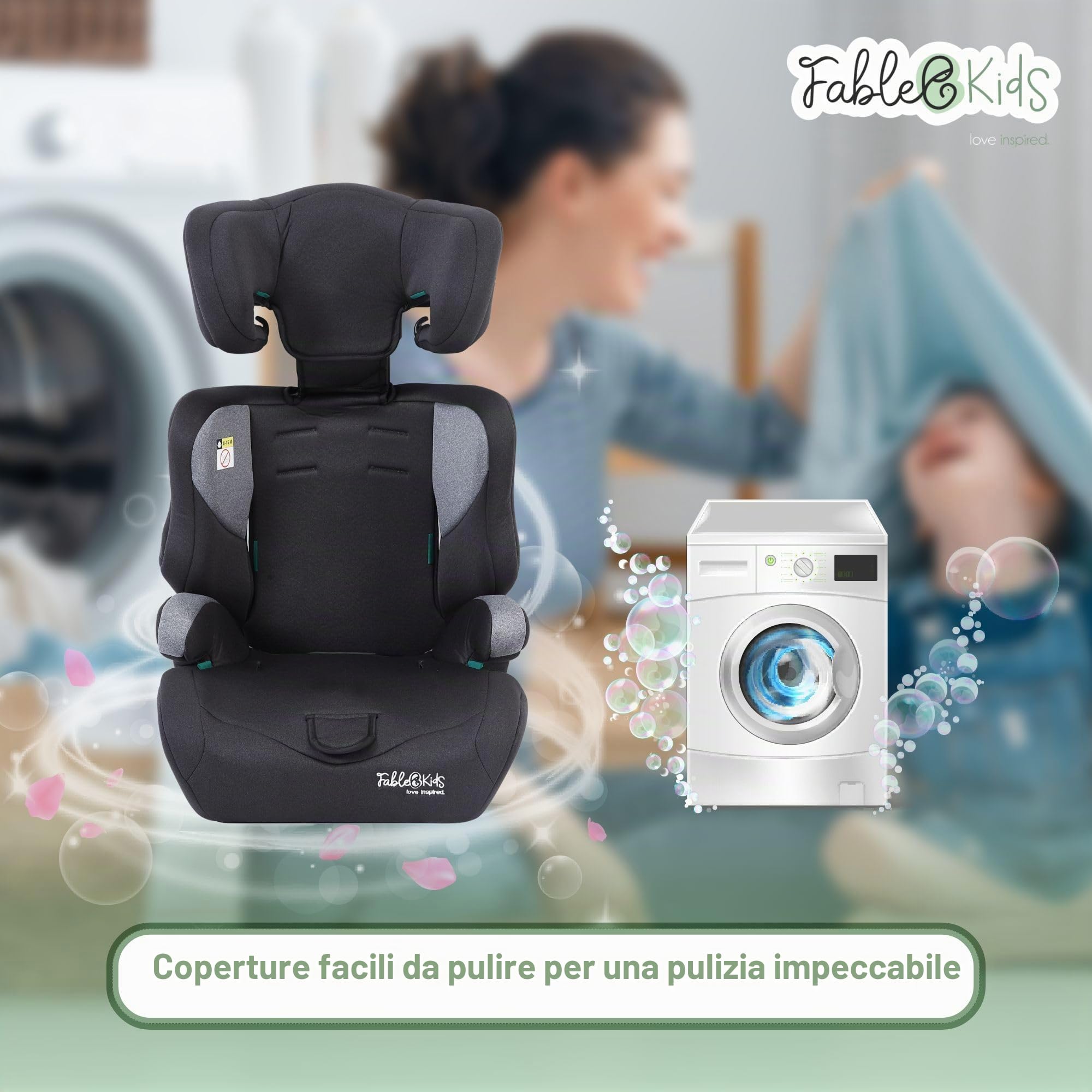 FableKids seggiolino auto per bambini | cintura di sicurezza a 3 punti | Seggiolino auto per bambini 76-150 cm | seggiolino regolabile con poggiatesta | ECE R129 | Grigio