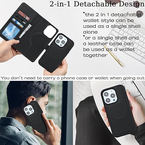 Miniatura 2 de Havaya Magsafe - Funda para iPhone 13 Pro, compatible con 2 en 1, desmontable con tarjetero de piel sintética, ranuras para tarjetas de crédito,