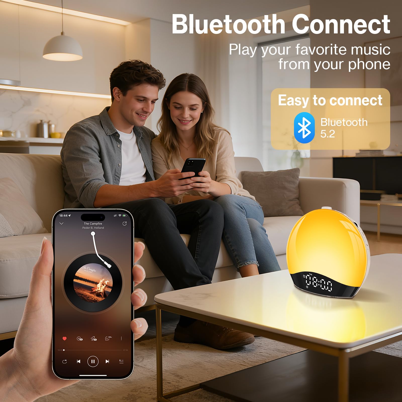 Eveil Lumière Simulateur D'aube Sur Lampe De Chevet LED, 2 Alarmes Avec Fonction Snooze, 17 Couleurs De Lumière, 22 Sons Naturels, 20 Niveaux De Luminosité, Éclairage D'ambiance, Lampe De Chevet