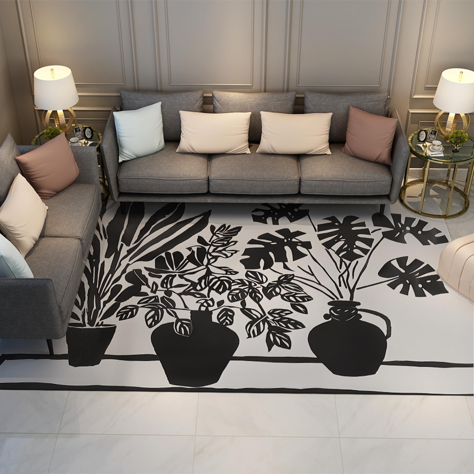 Tapis de jet feuilles de palmier pour un salon doux et apaisant