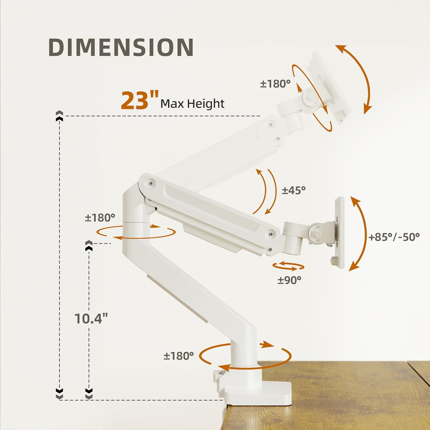 Claiks Single Monitor Mount for Max 49 inch Screens Stand up to Max 44 lbs, Ergonomic Gas Spring Heavy-Duty Adjustable Monitor Arm, with Clamp and Grommet Base, VESA Mounting Holes 75&100mm, White