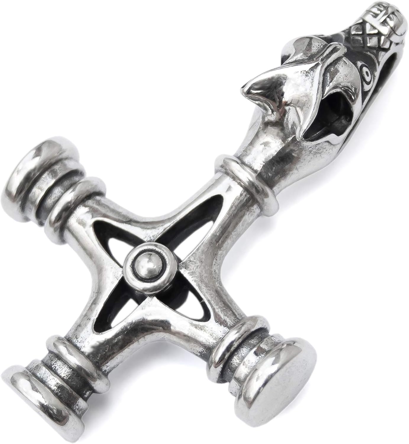Viking Wolf Cross Necklace 925 Sterling Silver Bronze - Icelandic Thors Hammer Fenrir Pendant - Mens Amulet Norse Nordic Celtic Jewelry - Gothic Biker Gifts for Men - Handmade