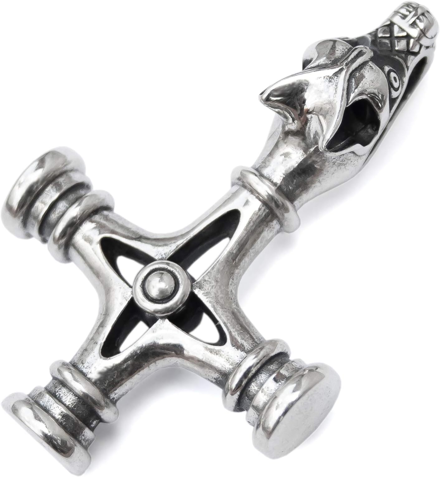 Viking Wolf Cross Necklace 925 Sterling Silver Bronze - Icelandic Thors Hammer Fenrir Pendant - Mens Amulet Norse Nordic Celtic Jewelry - Gothic Biker Gifts for Men - Handmade