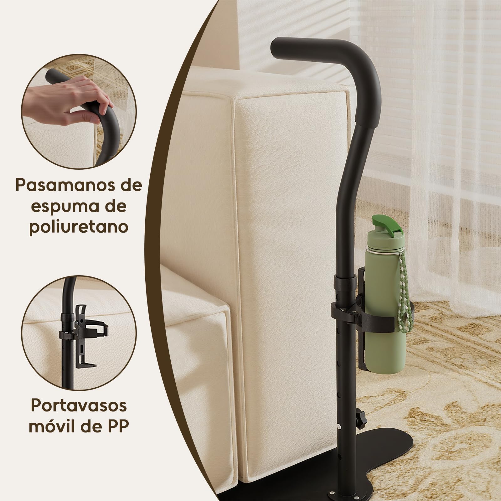 Ayuda de pie para ancianos con portavasos, dispositivos de asistencia de pie ajustables en altura, barra de agarre de seguridad para sofá o silla, riel de asistencia para la vida diaria para personas