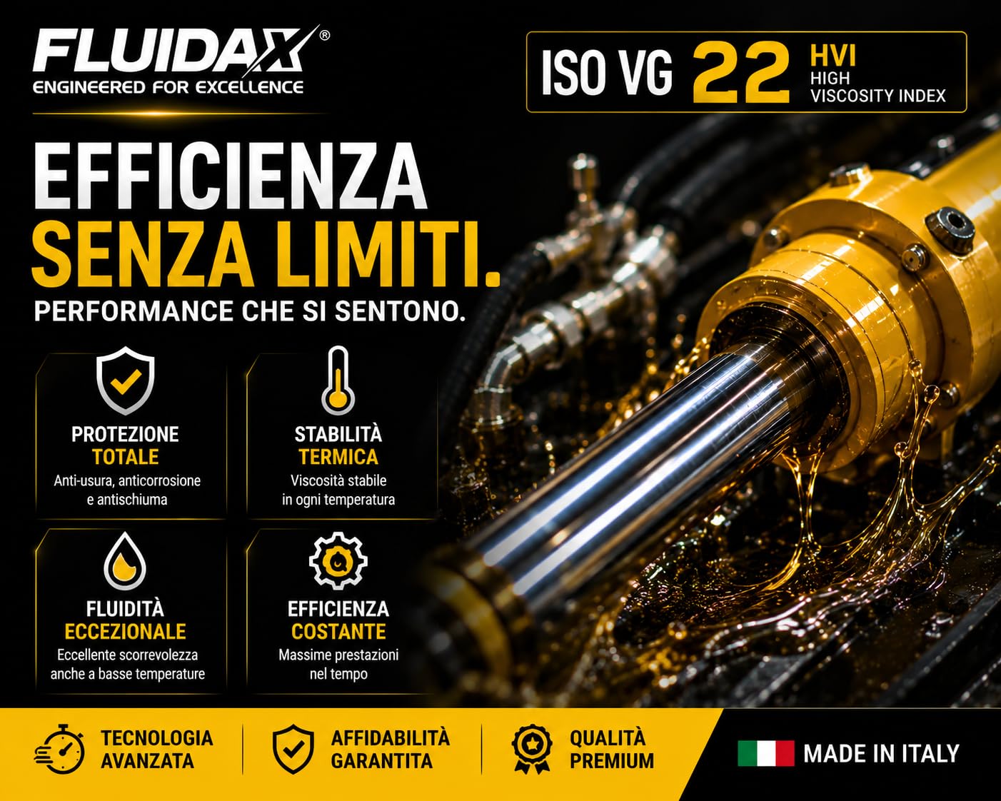 Olio Idraulico ISO VG 22 HVI 5 Litri – Lubrificante Idraulico ad Alto Indice di Viscosità – Antiusura, Anticorrosione e Antischiuma – per Trattori, Escavatori, Muletti e Impianti Idraulici