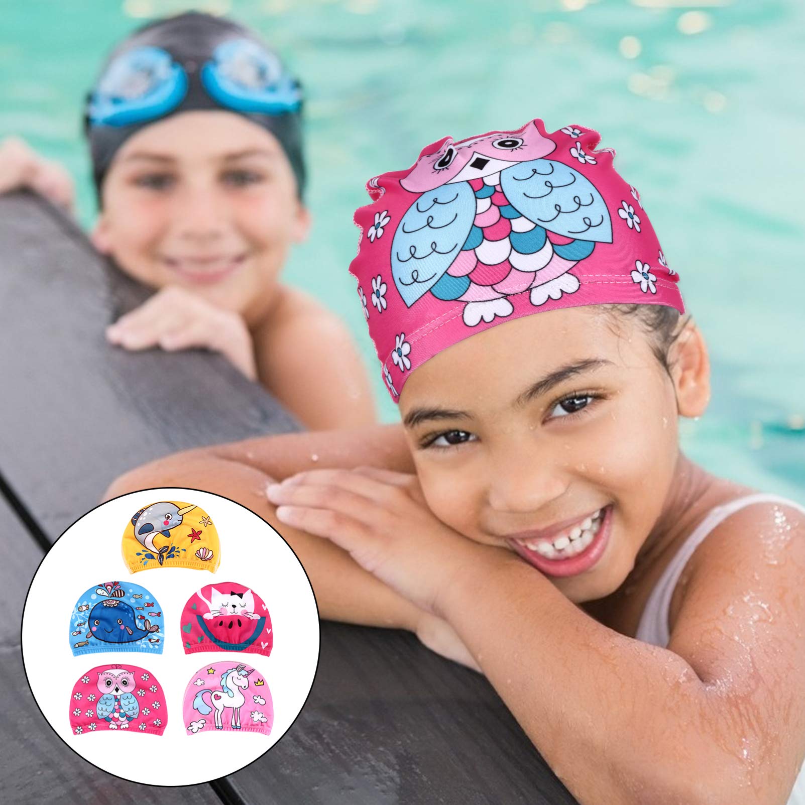 VORCOOL 10 Pz Donne Testa Delicato Confortevole Stampa Premium Adorabile Nuoto Acqua Nuotata Ragazze Cappello Lungo Orecchie Modello Bambini Berretto Multifunzionale Scatola di Copertura