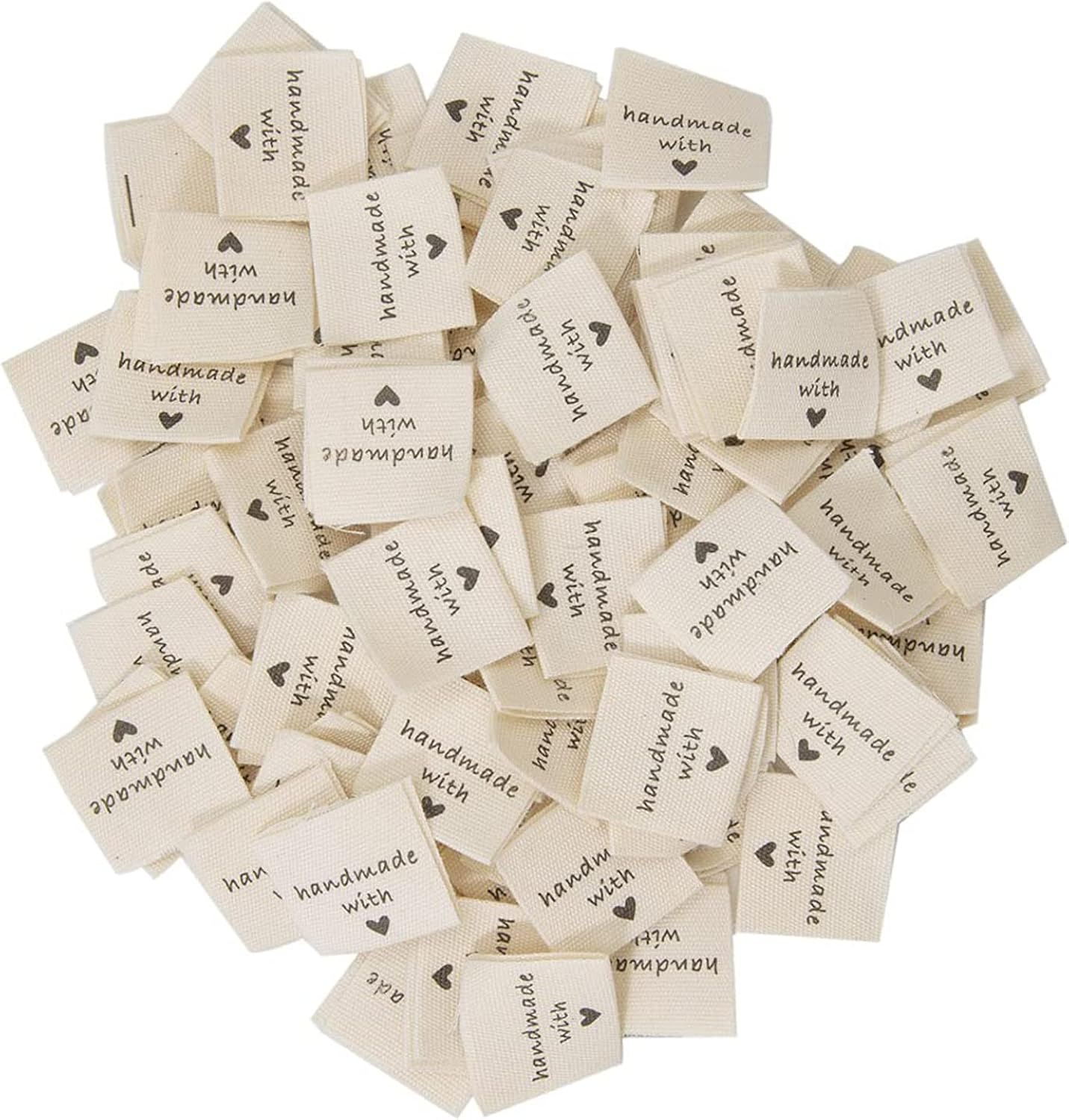 KAIAIWLUO Etiquetas Handmade,100 PCS Etiquetas de Tela Hechas a Mano con Amor Etiquetas Etiquetas para Coser Textiles Etiquetas para Ropa para Manualidades Punto DIY Decoraciones Costura 2 * 4CM