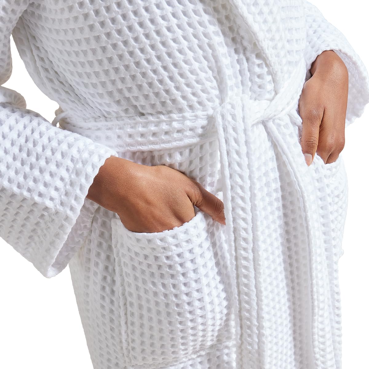 Christy Waffle 100% Turkish Cotton Kimono Bathrobe - White - S/M