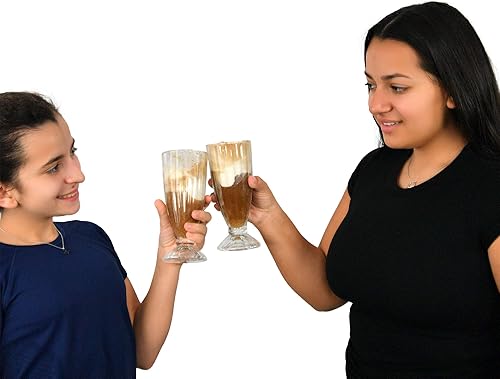 Miniatura 3 de Home-X Juego de vasos de batido de estilo vintage, cristalería acanalada antigua, tazas de postre para helados, licuados, fuente de soda clásica,