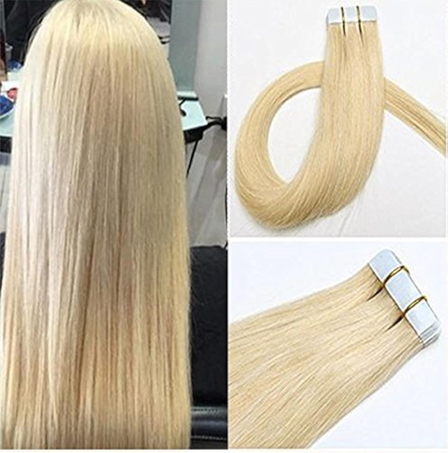 Generic 24 inch Semi-permanent Tape Attached Real Remi Remy 100 Human Hair Tape in Extensions 40g 20pcs Invisible Seamless Reusable Skin Weft Light Ash Blonde #60A
