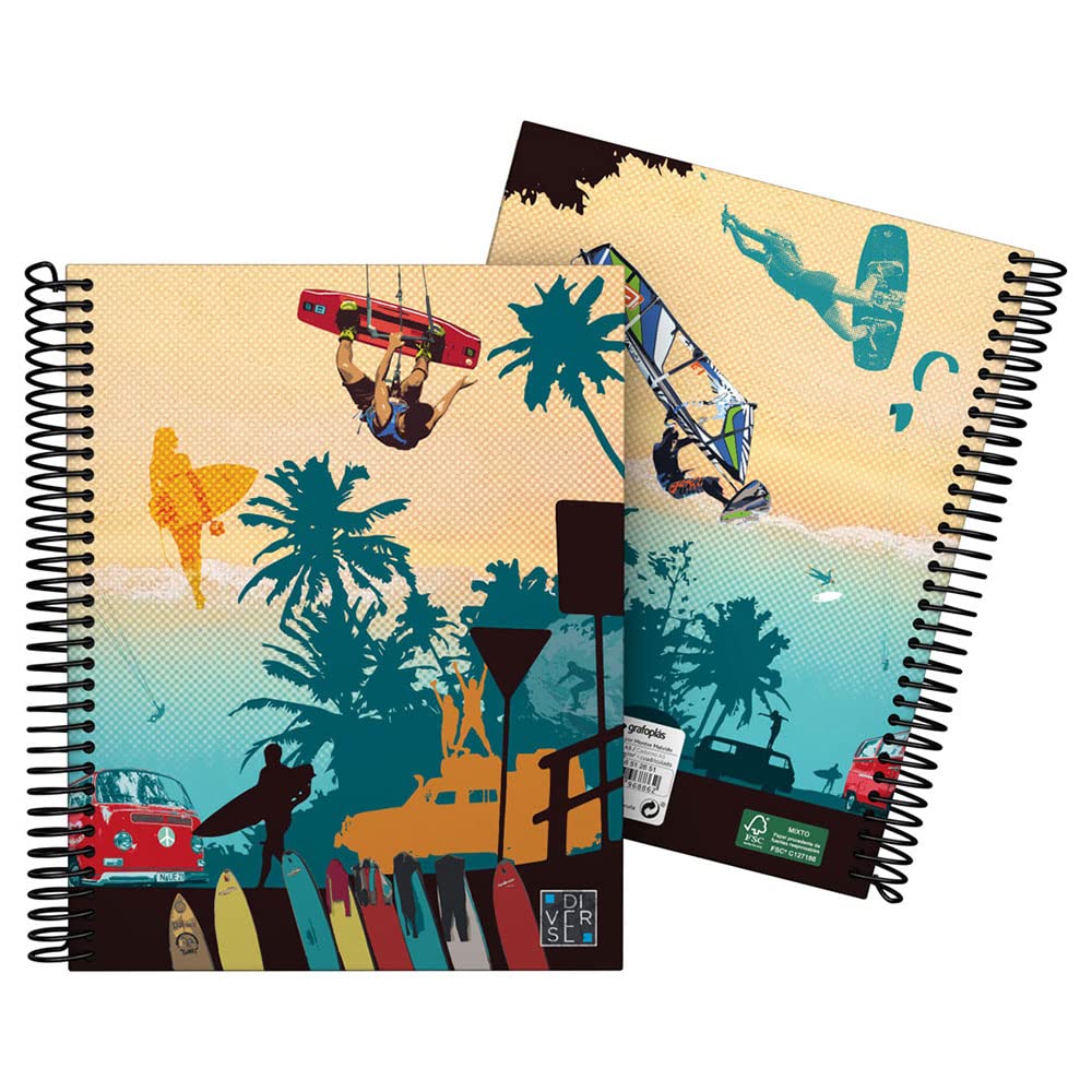 Grafoplás 16512651 Notebook A5 Grid 5x5 Hardcover, Spiral, 5 Materials, Sunshine Collection, Diverse, FSC Certified