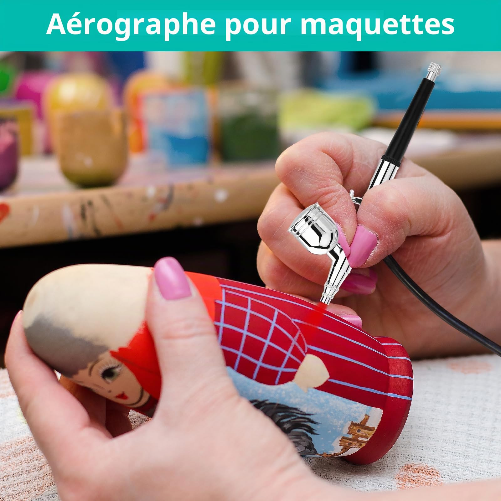 Gocheer Upgrade Aerographe Kit Complet - 40 PSI Double Action, 3 Modes avec Buse de 0,2/0,3/0,5 mm, Portable avec 16 Accessoires, pour Loisirs Créatifs, Nail Art, Tatouages, Noir