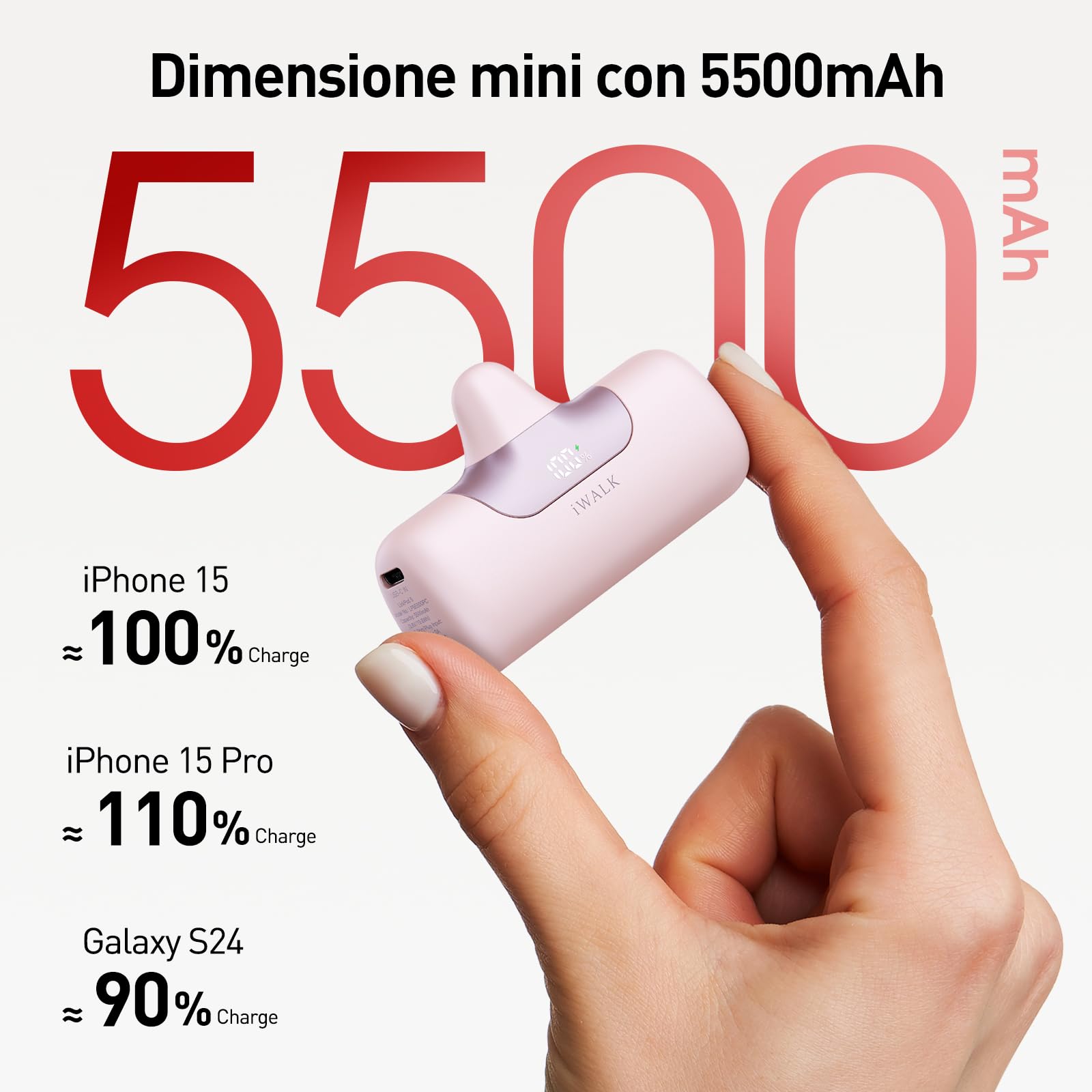 iWALK Power Bank Mini 5500mAh: Caricatore Portatile USB-C Compatto e Leggero, Ricarica Rapida 22,5W Compatibile con iPhone 16 Plus/16 Pro Max, iPad, Samsung Galaxy S24/S23, Android e Altri Dispositivi