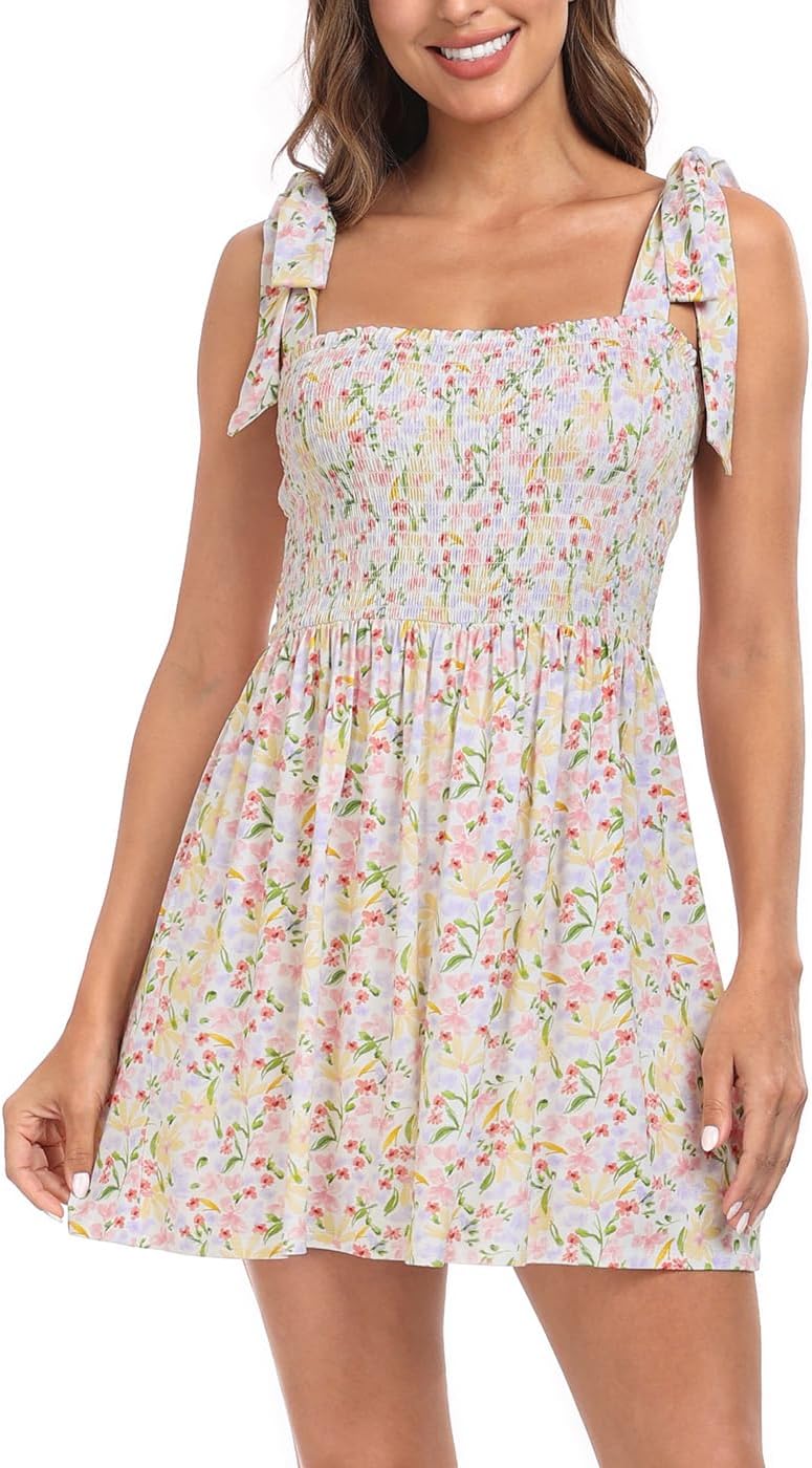 HDE Women's Romper Dress with Built-in Shorts Smocked Mini Summer Sundress