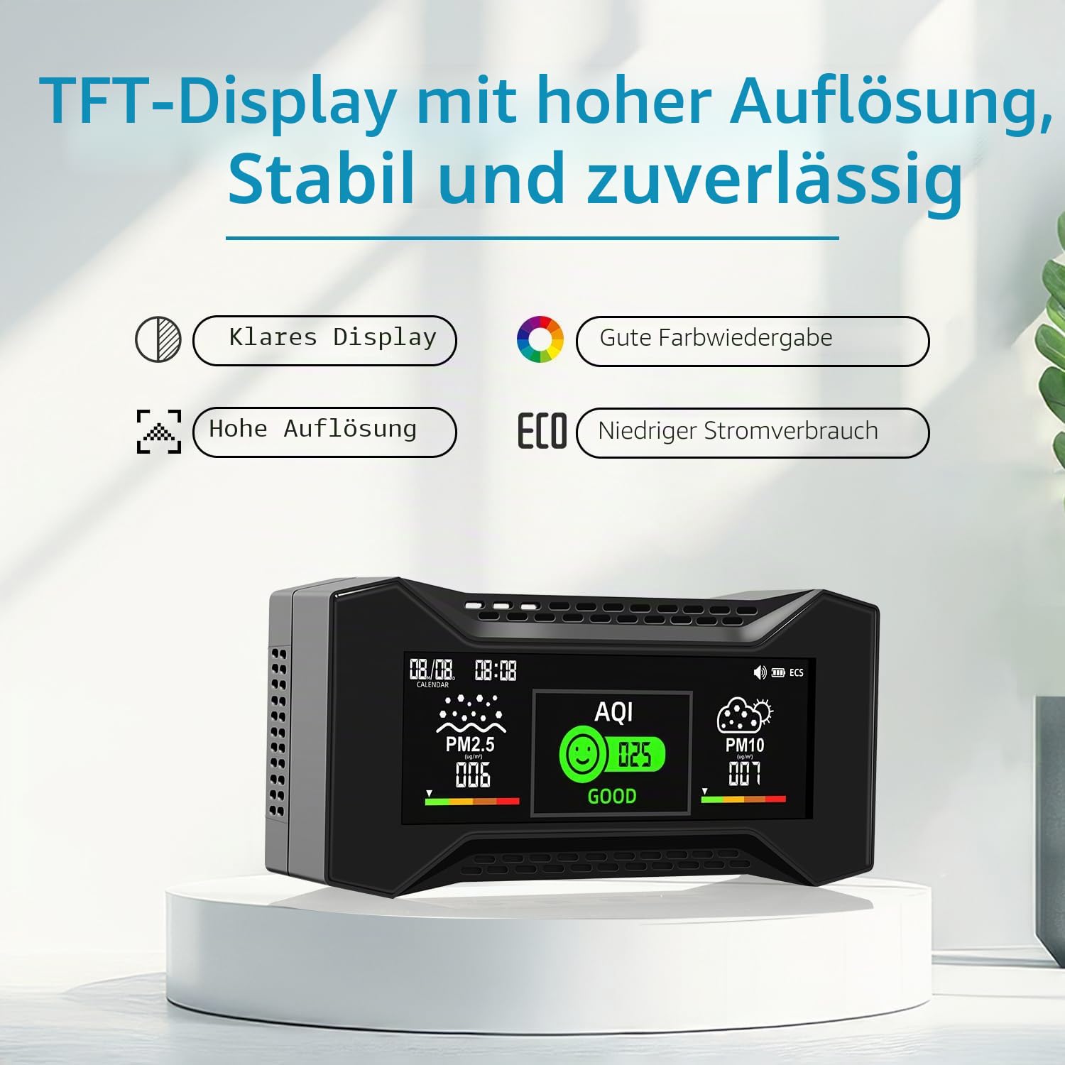 CF-20 DL Luftqualität Messgerät mit Datenbericht, CO2 messgerät Messung von CO2,TVOC, HCHO, PM2.5, PM10, AQI, Temperaturm, Luftfeuchtigkeit, Symbolbasierte visuelle Anzeige für Zuhause, Schule