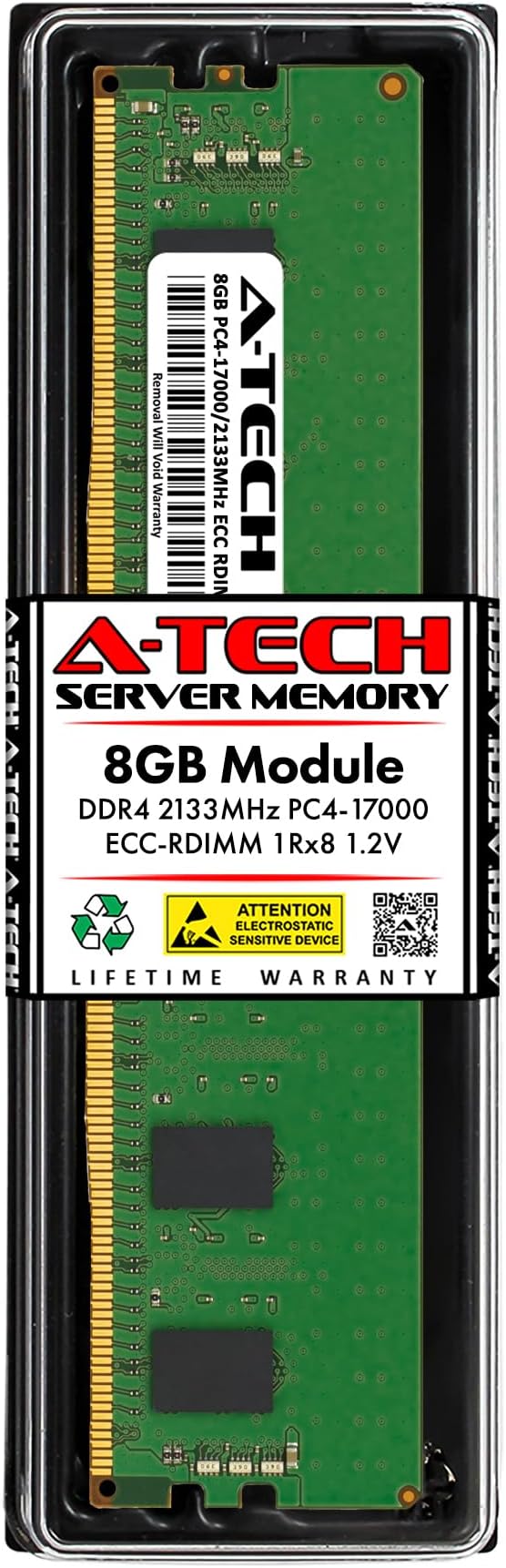 A-Tech 8GB DDR4 2133MHz PC4-17000 ECC RDIMM 1Rx8 Single Rank 1.2V ECC Registered DIMM 288-Pin Server & Workstation RAM Memory Upgrade Module (A-Tech Enterprise Series)