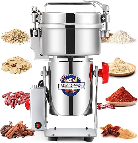 Moongiantgo Molino de grano eléctrico de 28.22 oz de acero inoxidable de alta velocidad, pulverizador, motor comercial con protector de sobrecarga,