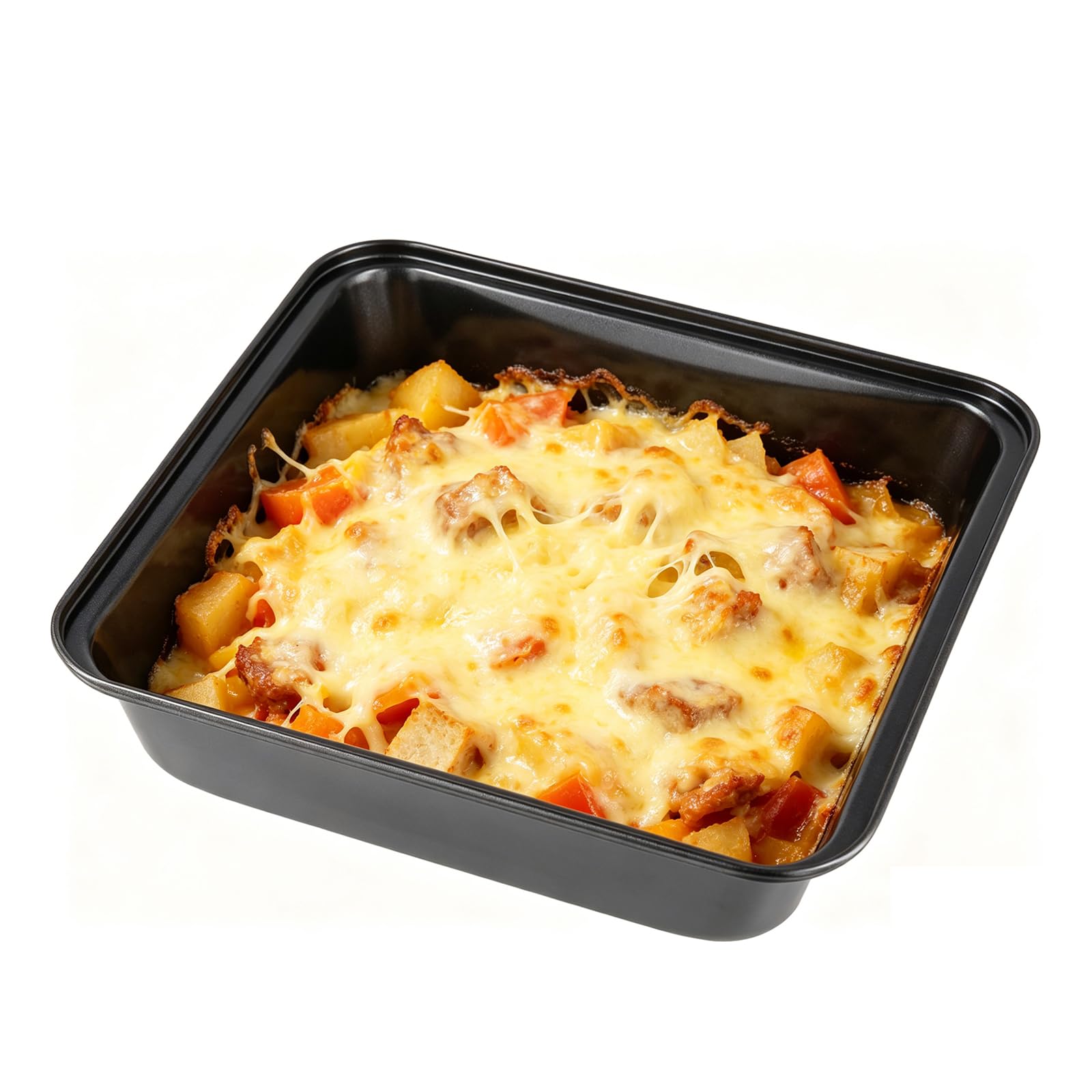 4 Pezzi Pirofila Quadrata 21x21x5 cm Nero - Teglia da Forno Antiaderente in Acciaio al Carbonio per Lasagne, Torte, Brownies e Tiramisù