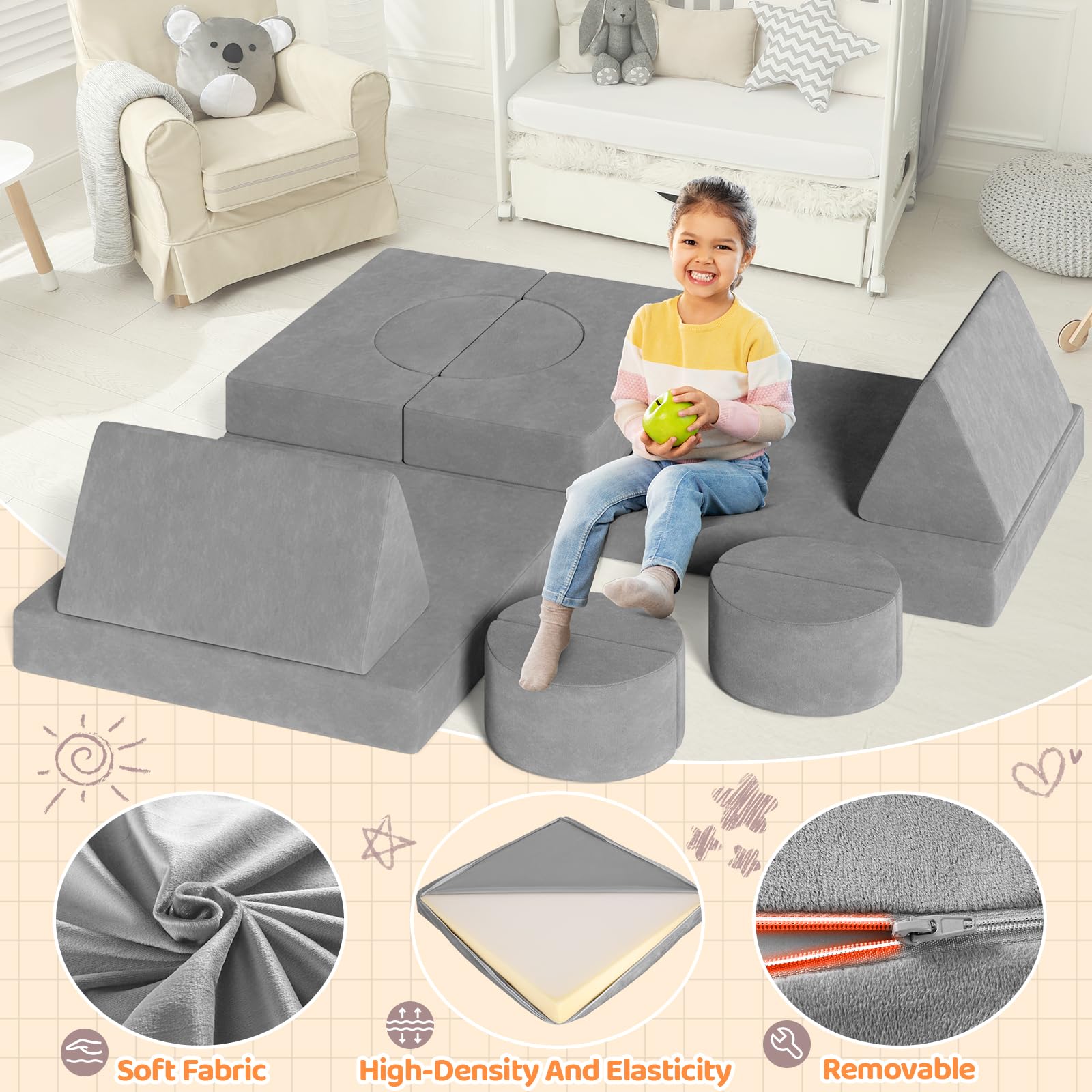 Divano per bambini con coperta e funzione pieghevole 2-in-1, Poltrona