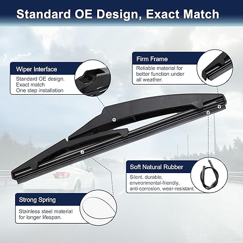 Miniatura 4 de X AUTOHAUX Limpiaparabrisas trasero de 7.874 in 8 pulgadas para Lexus CT200h 2011-2017 para Scion XD 2008-2014 para Toyota Prius C 2012-2019