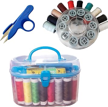 Promotional Sewing Set, 48 Pieces, Scissors, Needle, Thread, Slab and Sewing Supplies (Blue)