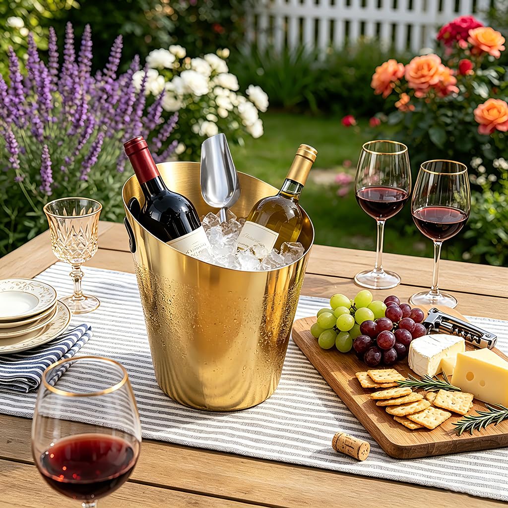 Cubo de champán de acero inoxidable con pinzas para hielo, tina de bebidas de acero inoxidable, cubo de hielo diagonal con asa para bar de cócteles, vino, accesorios de bar en casa, fiestas, 4 cuartos
